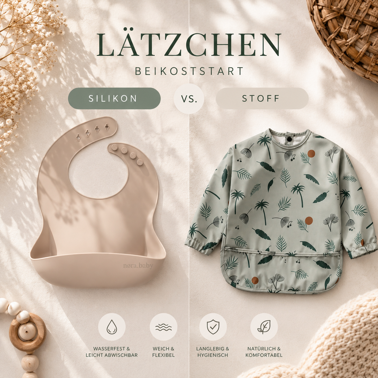 Baby Lätzchen Beikoststart: Silikon vs. Stoff Vergleich – nøra.baby